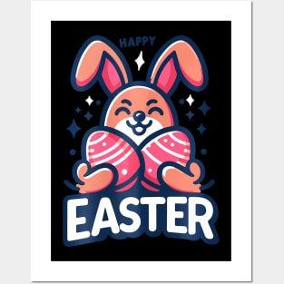 Easter Cute Bunny Holding Easter Eggs Posters and Art